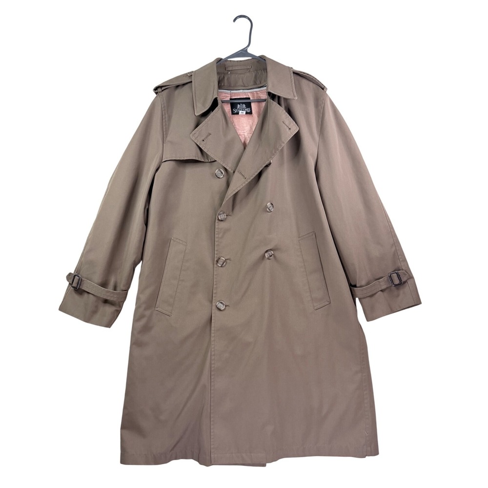Stafford Trench Coat Men 42 Regular Brown Good Vintage Zip Out Liner Belted